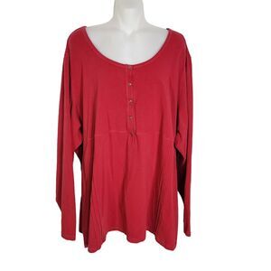 Denim & Co Womens T Shirt 3XL Perfect Jersey Long Sleeve Pleat Detail Red A82121